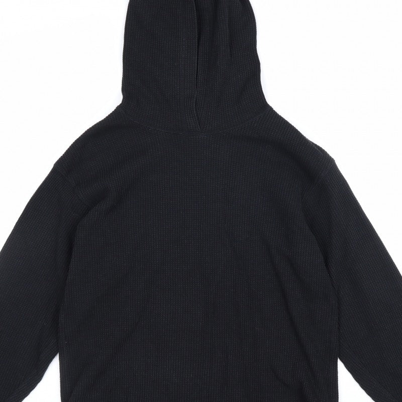 Uniqlo Men’s Black M Waffle Knit Pullover Hoodie Hooded Long Sleeve
