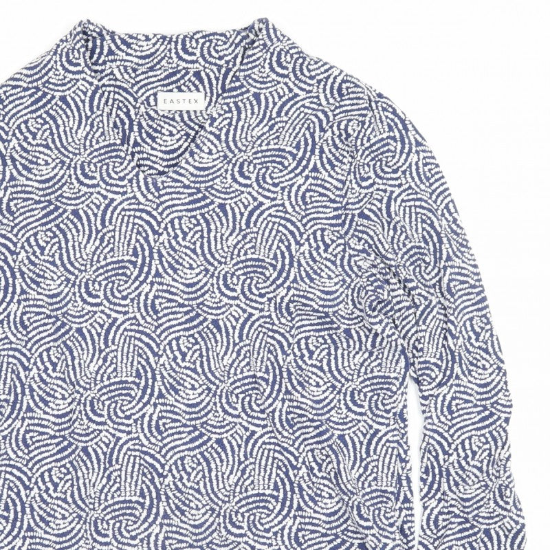 Eastex Women Blue Paisley V-Neck Long Sleeve Lined Blouse UK 12