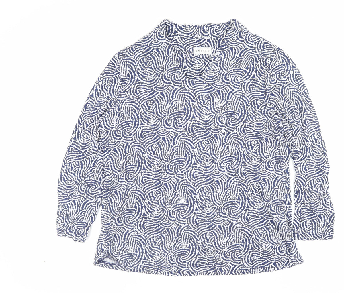 Eastex Women Blue Paisley V-Neck Long Sleeve Lined Blouse UK 12