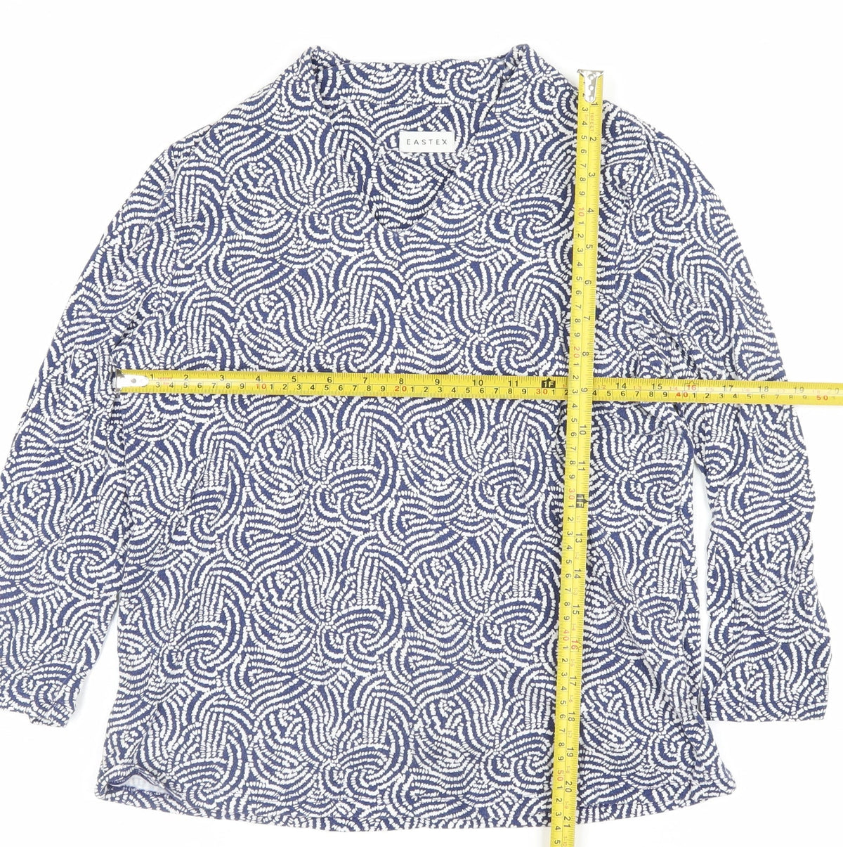 Eastex Women Blue Paisley V-Neck Long Sleeve Lined Blouse UK 12