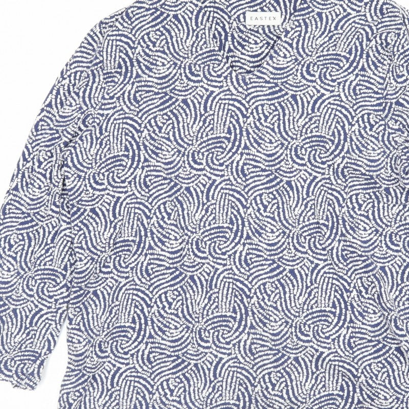 Eastex Women Blue Paisley V-Neck Long Sleeve Lined Blouse UK 12