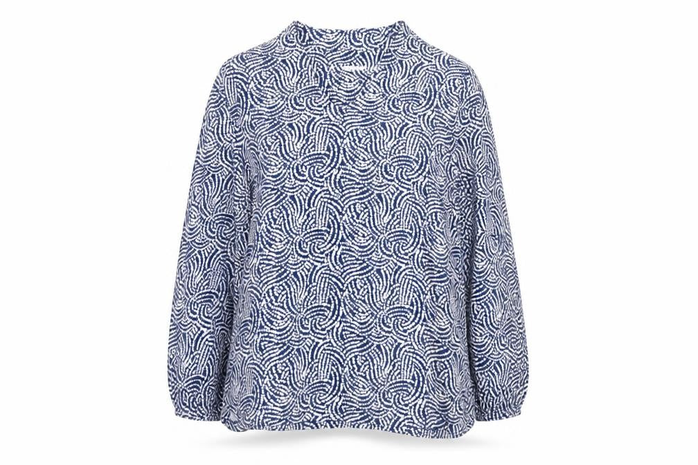 Eastex Women Blue Paisley V-Neck Long Sleeve Lined Blouse UK 12