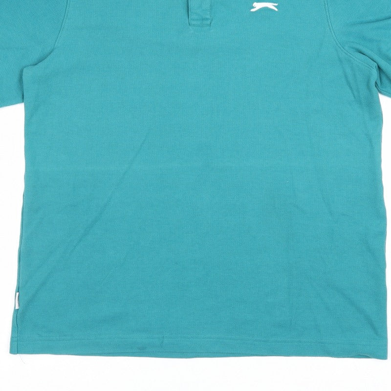 Slazenger Men's Green L Short Sleeve Cotton Pique Polo Shirt Logo