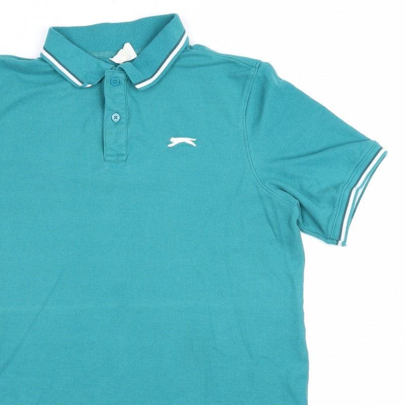 Slazenger Men's Green L Short Sleeve Cotton Pique Polo Shirt Logo