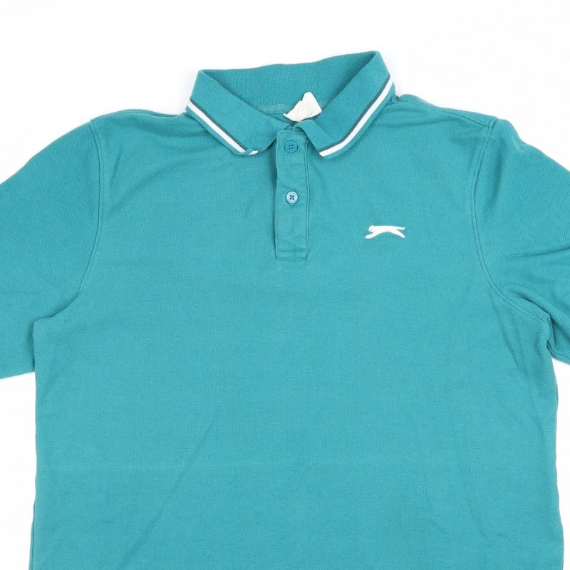 Slazenger Men's Green L Short Sleeve Cotton Pique Polo Shirt Logo
