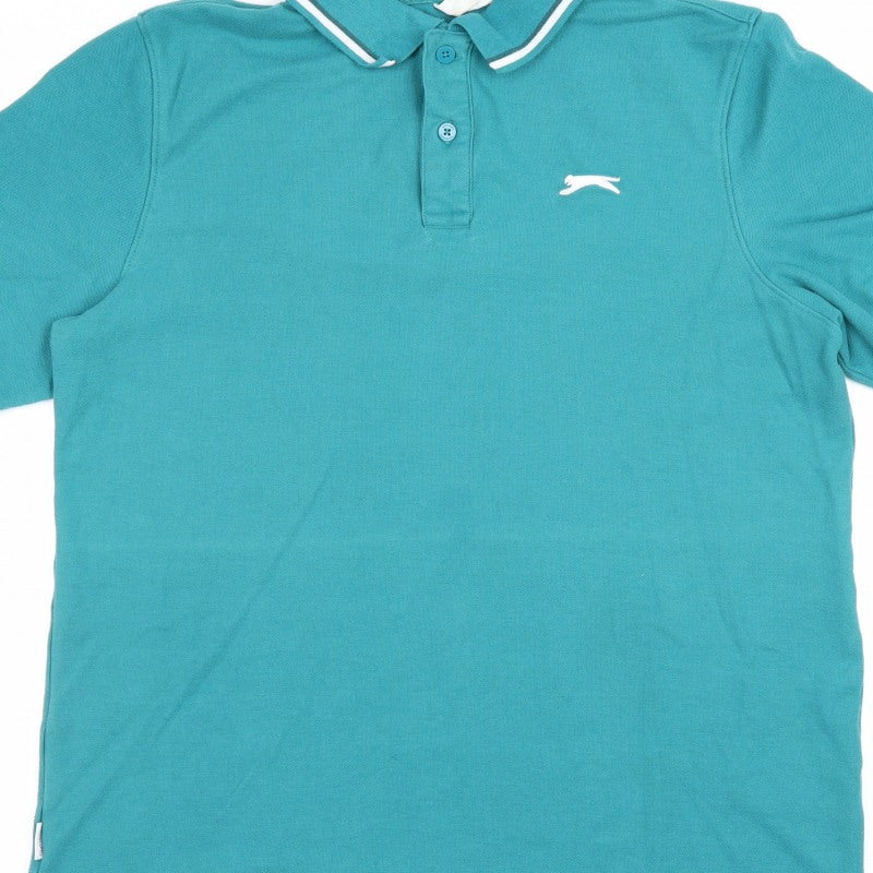 Slazenger Men's Green L Short Sleeve Cotton Pique Polo Shirt Logo