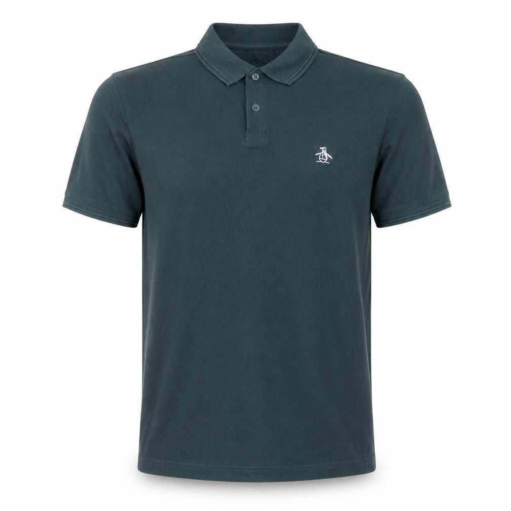 Front view of Original Penguin men’s green m classic embroidered logo polo shirt