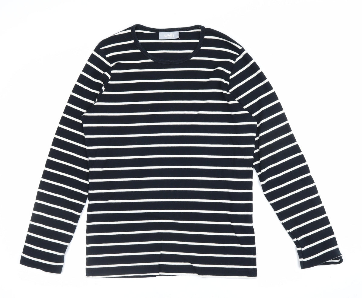 Wallis Women’s Black White Striped Cotton Jersey Long Sleeve Top UK 14