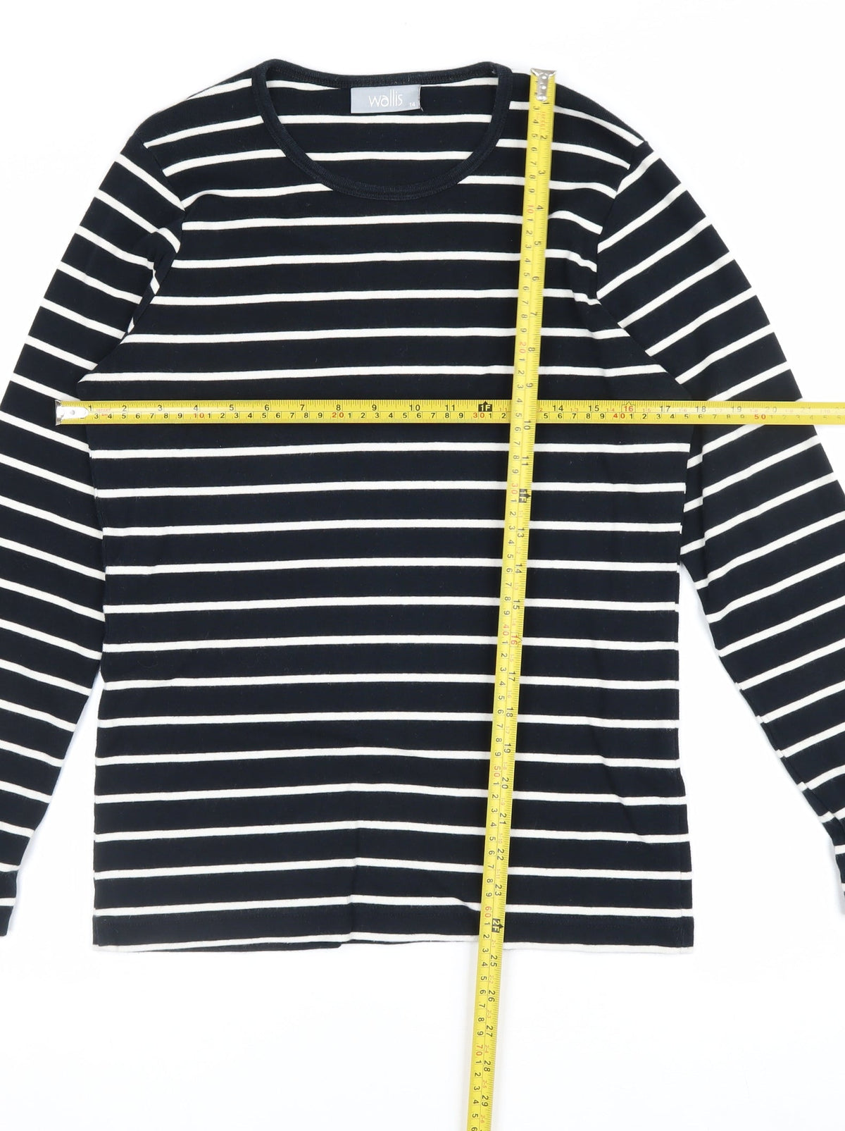 Wallis Women’s Black White Striped Cotton Jersey Long Sleeve Top UK 14