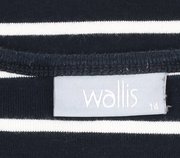 Wallis Women’s Black White Striped Cotton Jersey Long Sleeve Top UK 14