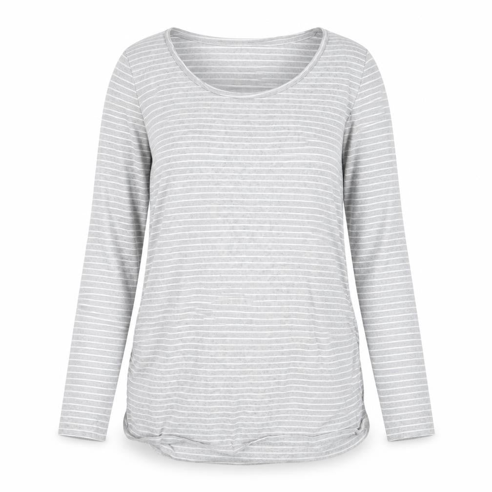 Blooming Marvellous Women Grey Striped M Maternity Tunic Long Sleeve Top
