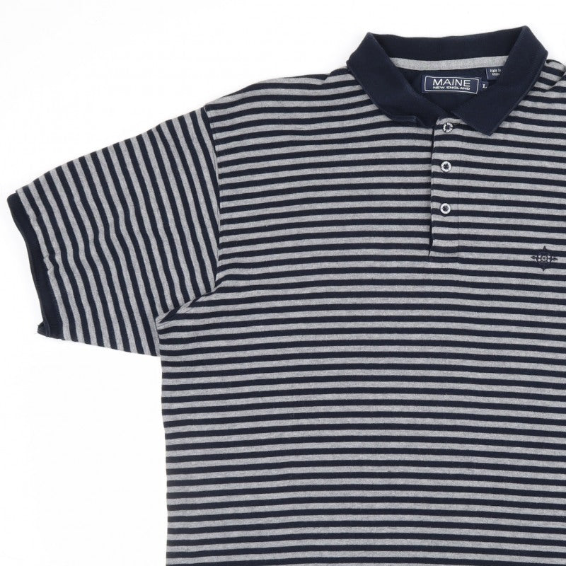 Additional view of Maine New England Men's Blue Grey Striped Cotton Polo Shirt L