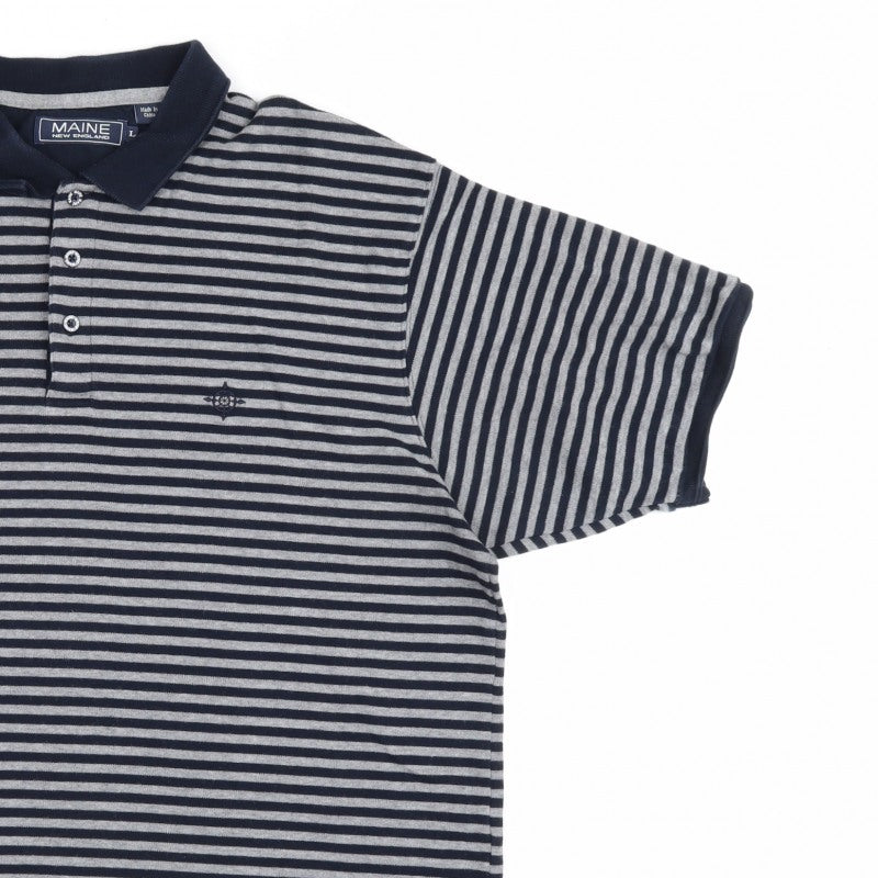 Additional view of Maine New England Men's Blue Grey Striped Cotton Polo Shirt L