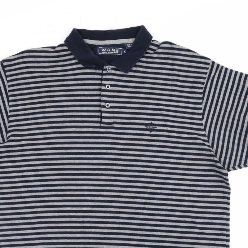 Additional view of Maine New England Men's Blue Grey Striped Cotton Polo Shirt L