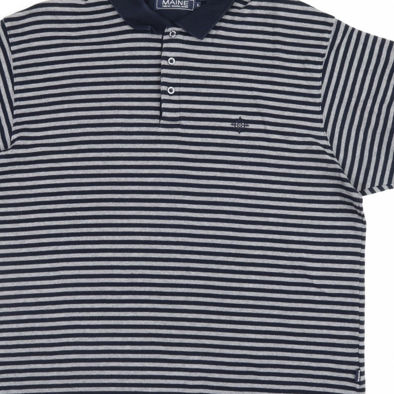 Additional view of Maine New England Men's Blue Grey Striped Cotton Polo Shirt L