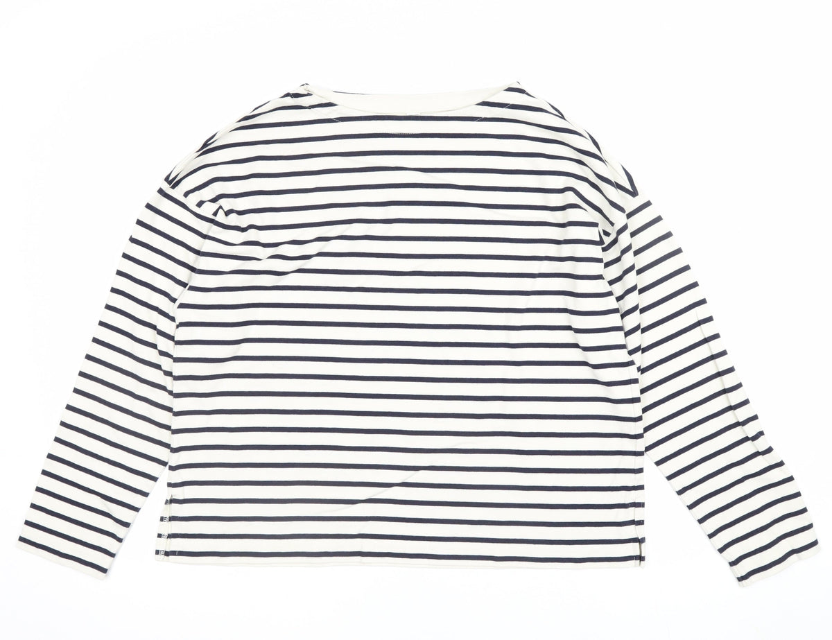 Uniqlo Women’s Navy White Stripe Boat Neck Cotton Long Sleeve Top S