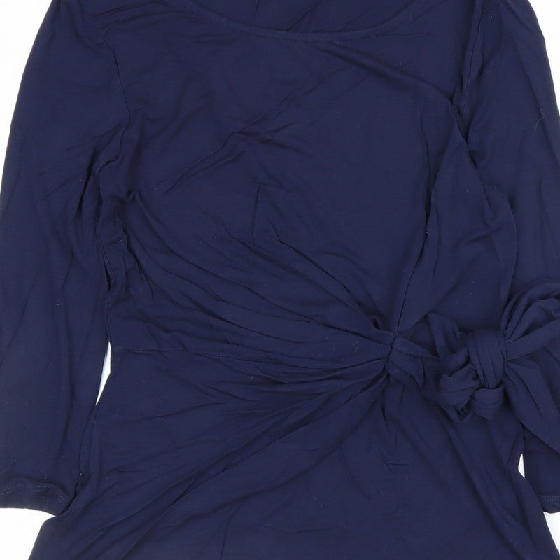 Phase Eight Women Blue Size 10 Wrap Tie Long Sleeve Jersey Blouse