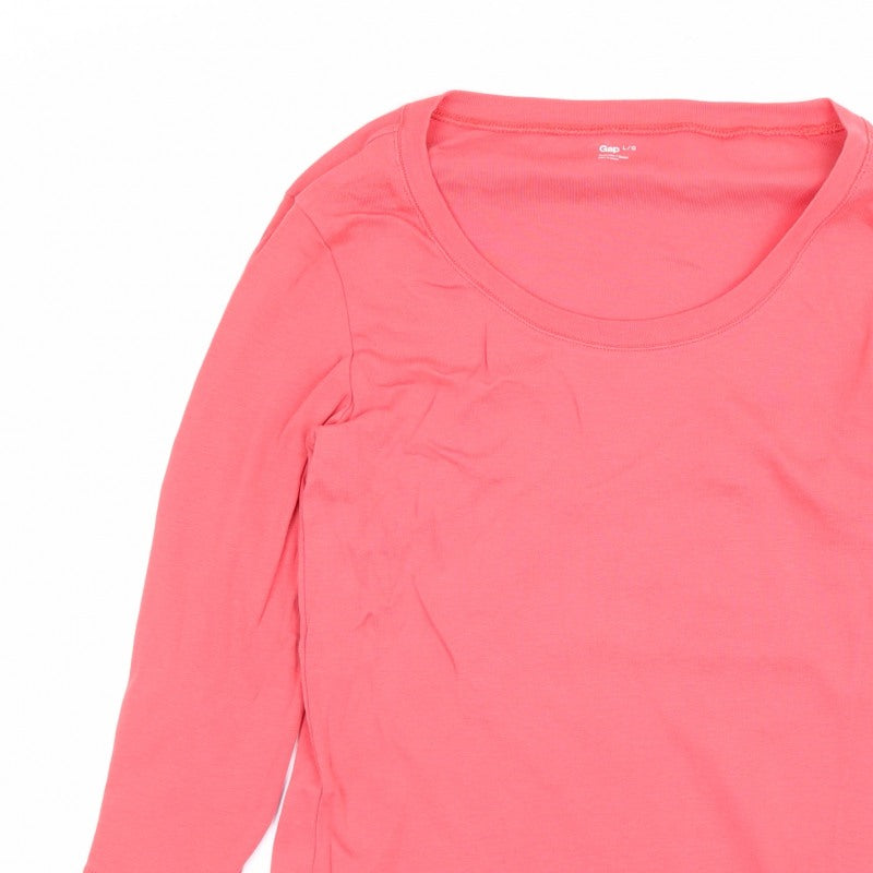 Gap Women Pink L Basic Cotton Long Sleeve Scoop Neck T-Shirt