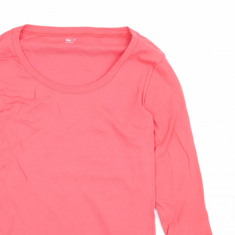Gap Women Pink L Basic Cotton Long Sleeve Scoop Neck T-Shirt