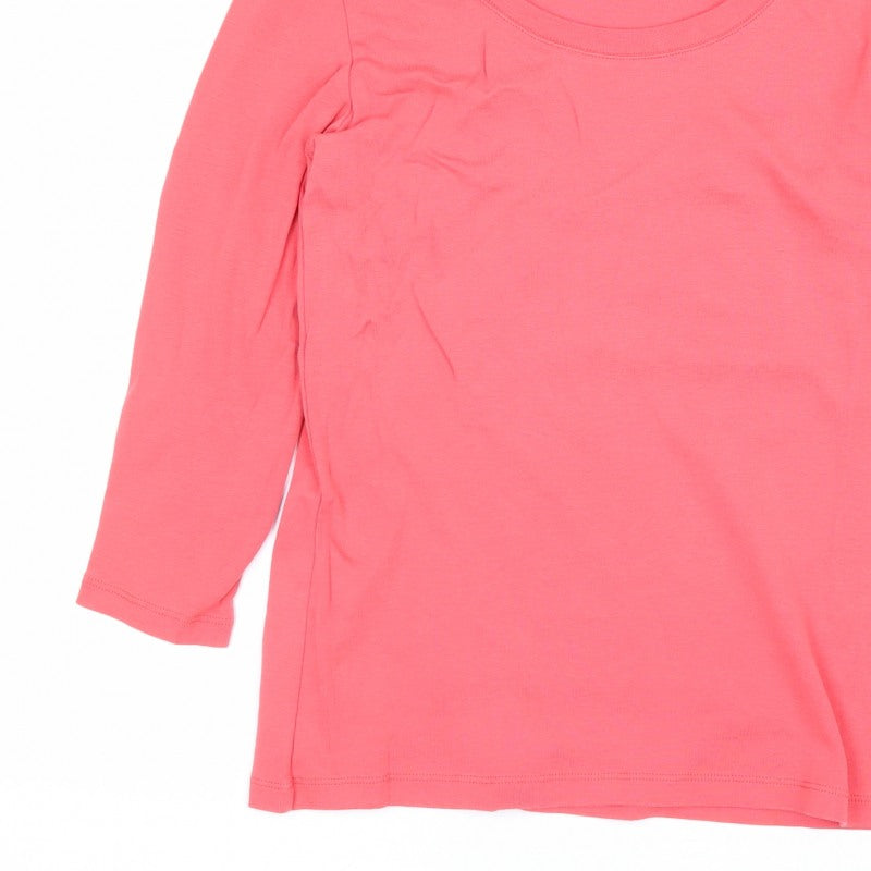 Gap Women Pink L Basic Cotton Long Sleeve Scoop Neck T-Shirt