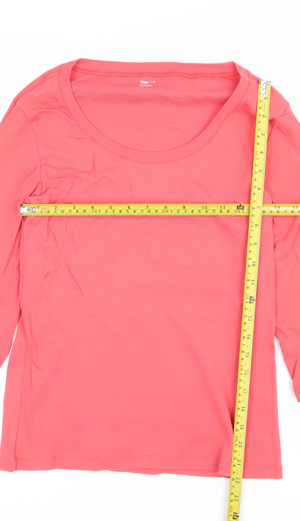 Gap Women Pink L Basic Cotton Long Sleeve Scoop Neck T-Shirt