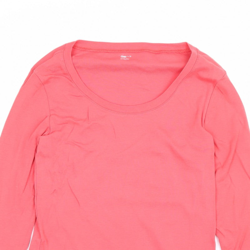 Gap Women Pink L Basic Cotton Long Sleeve Scoop Neck T-Shirt