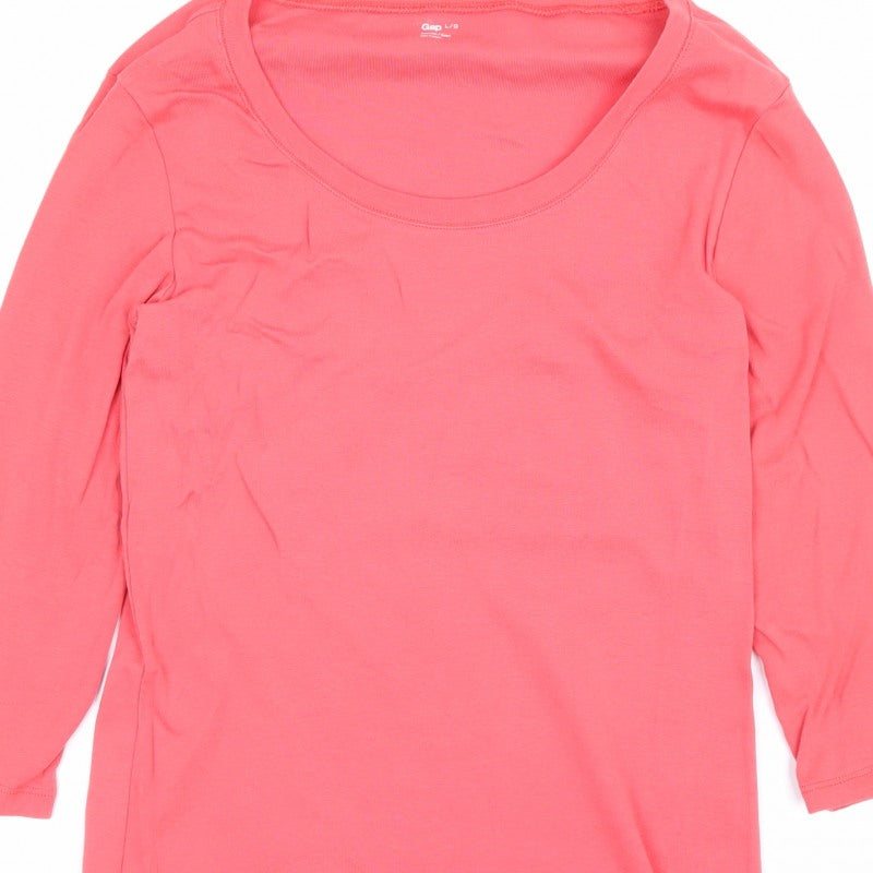 Gap Women Pink L Basic Cotton Long Sleeve Scoop Neck T-Shirt