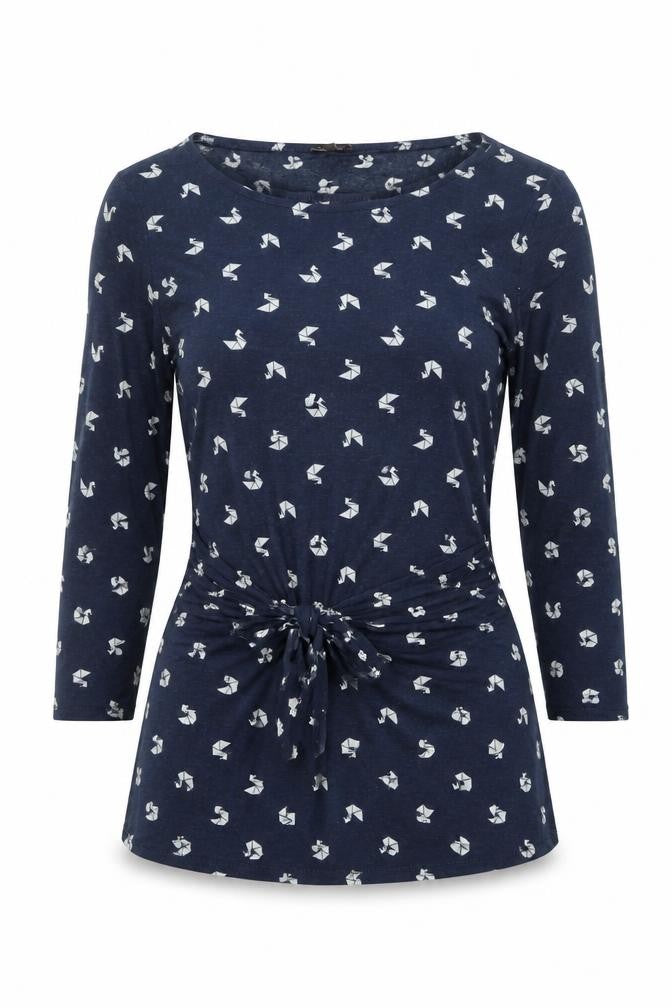 Phase Eight Women Blue UK 12 Jersey Tie Waist Long Sleeve Blouse