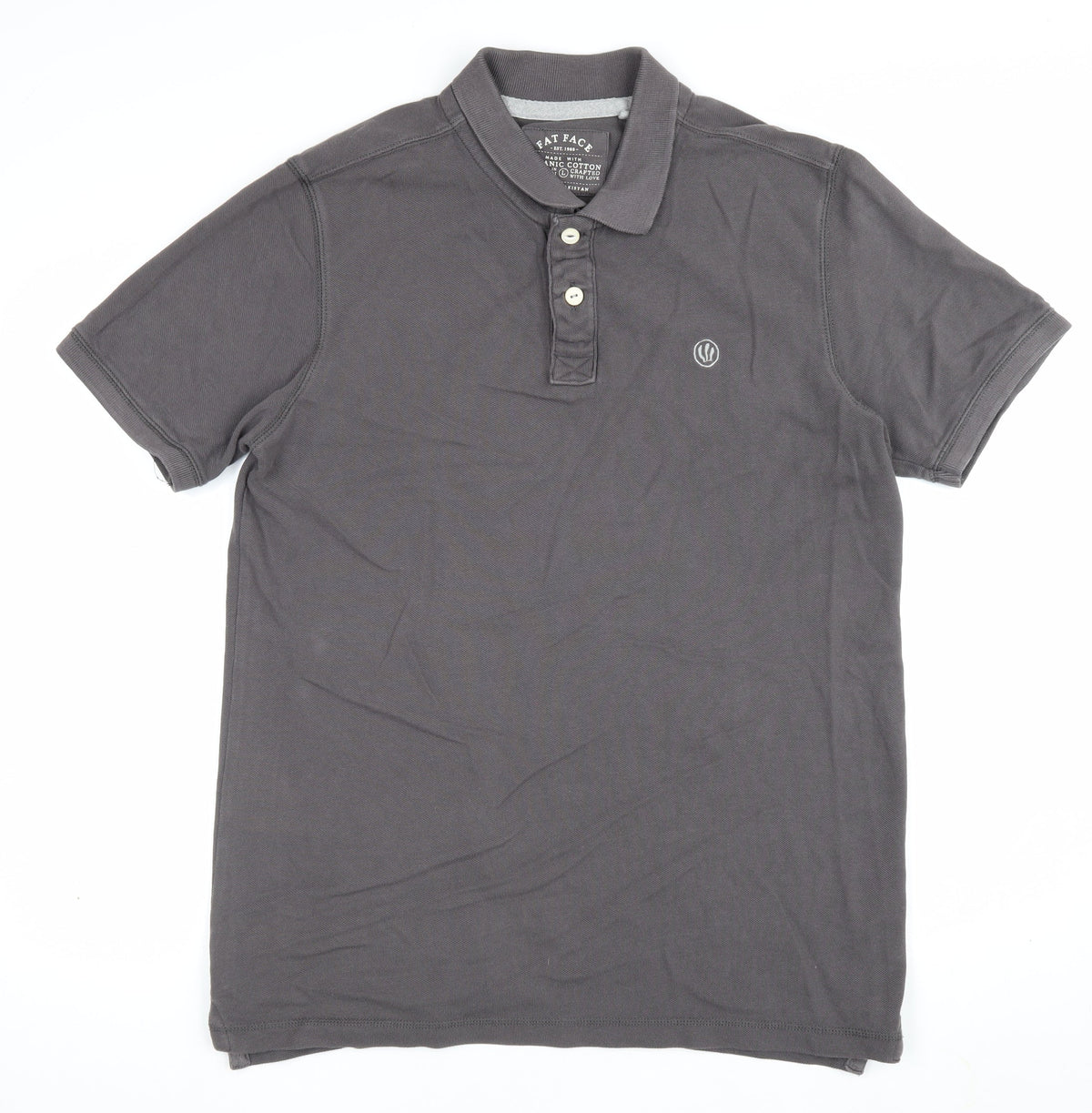 Fat Face Men’s Grey Size L Organic Cotton Short Sleeve Polo Shirt