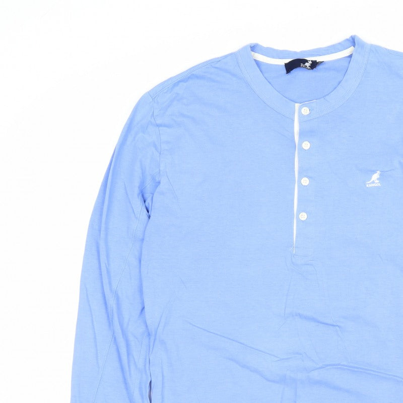 Kangol Men's Blue M Long Sleeve Cotton Henley T-Shirt Logo