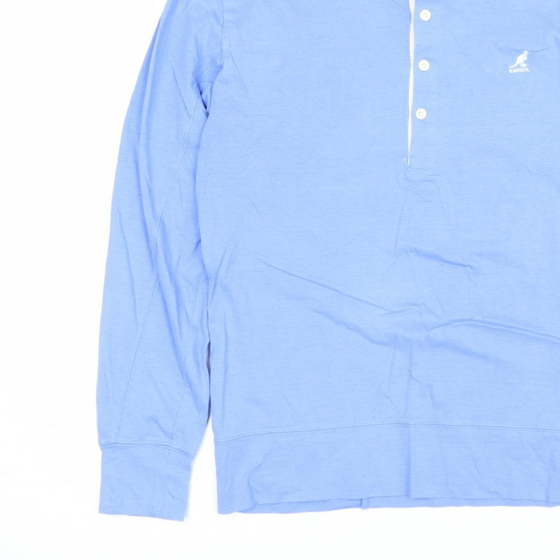 Kangol Men's Blue M Long Sleeve Cotton Henley T-Shirt Logo