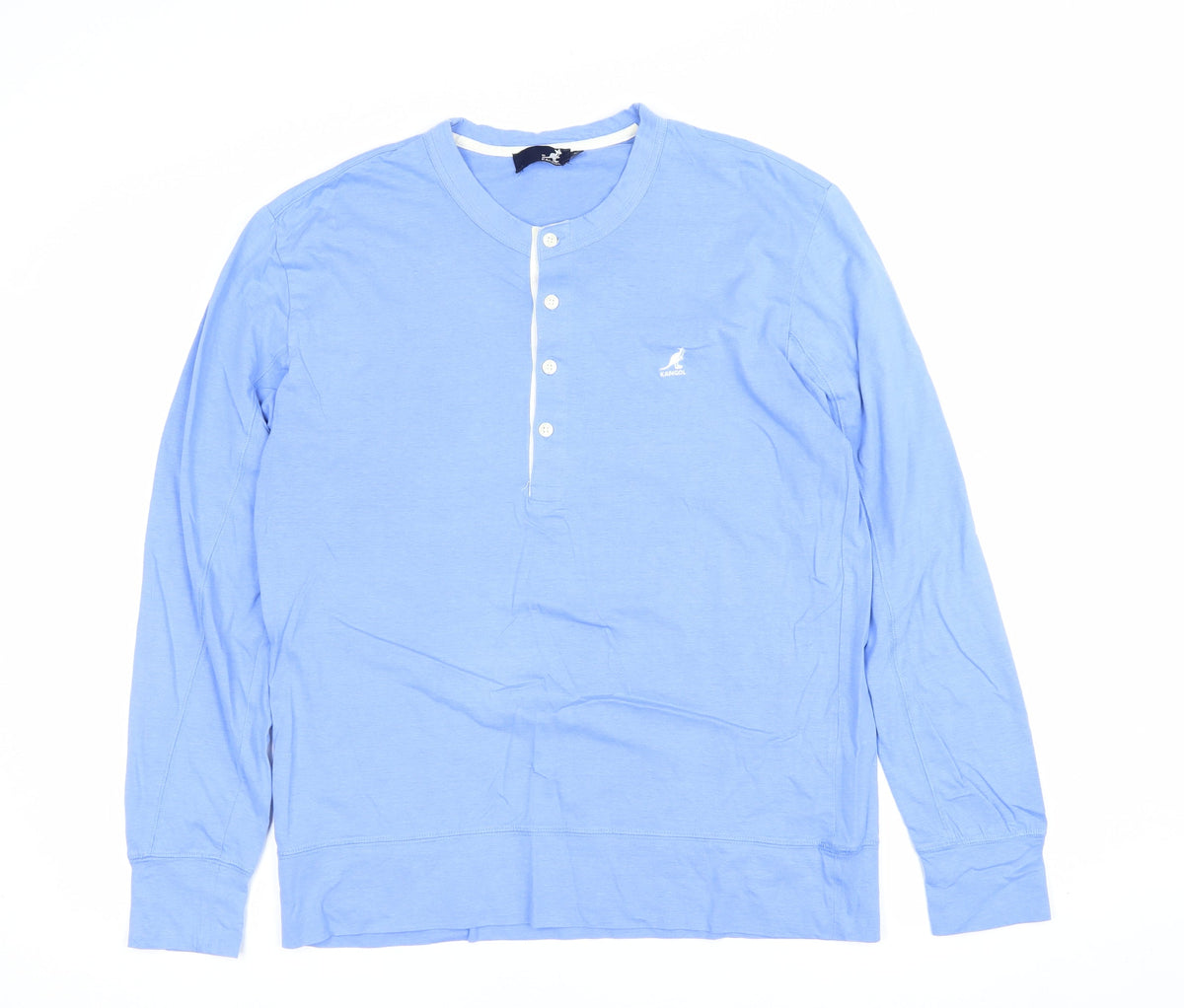 Kangol Men's Blue M Long Sleeve Cotton Henley T-Shirt Logo