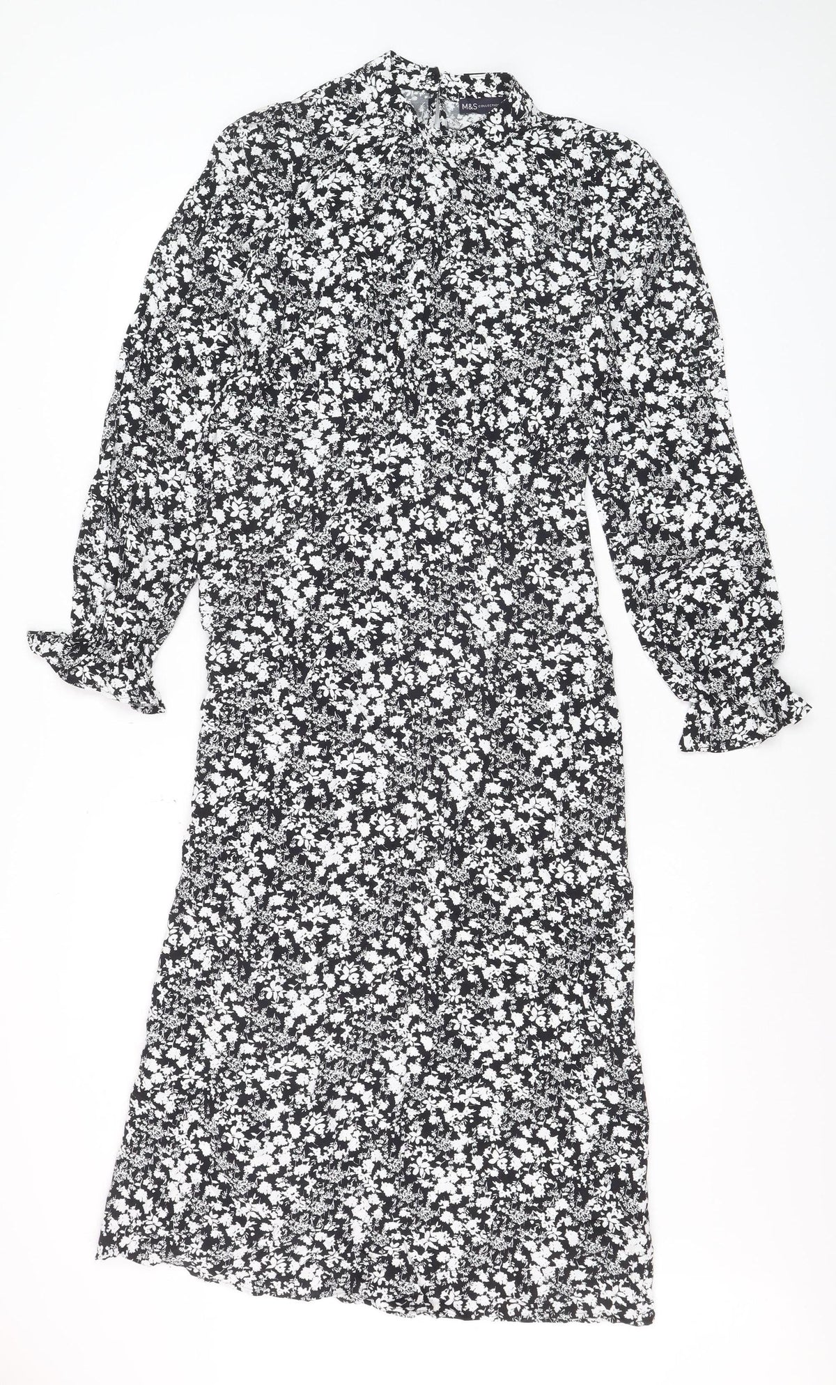 Marks & Spencer Women Black Floral Size 8 Midi Fit & Flare Dress