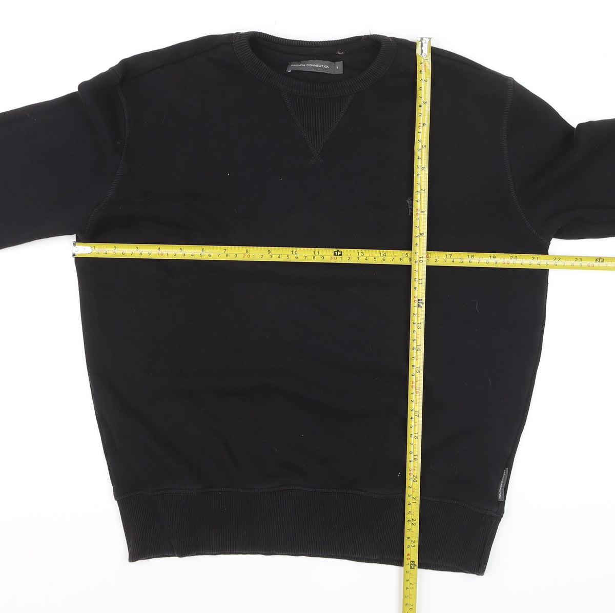 French Connection Men’s Black Small Logo Crew Neck Pullover Sweatshirt S