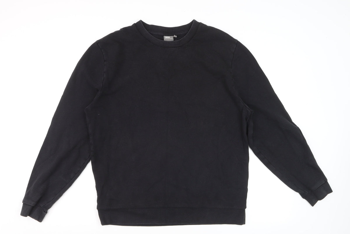 ASOS Men Black L Crew Neck Pullover Cotton Sweatshirt