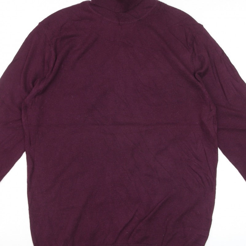 Reiss Women Purple Roll Neck Wool Cotton Knit Jumper Size M