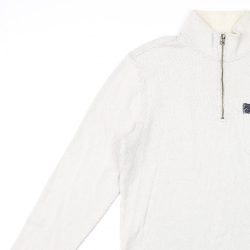 White Stuff Men’s Beige S Half Zip High Neck Cotton Pullover Sweatshirt