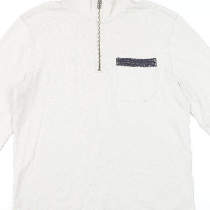 White Stuff Men’s Beige S Half Zip High Neck Cotton Pullover Sweatshirt