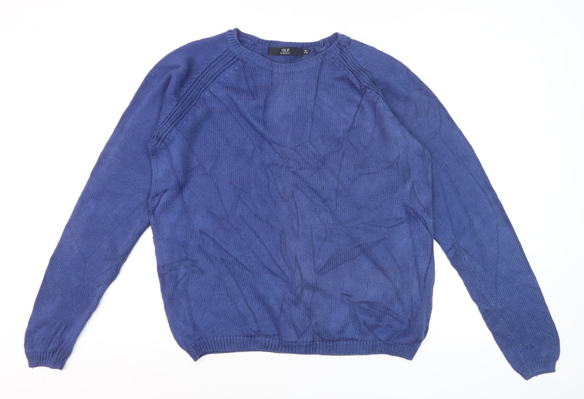 ISLE Essentials Women’s Blue Cotton Crew Neck Jumper UK 14 Raglan