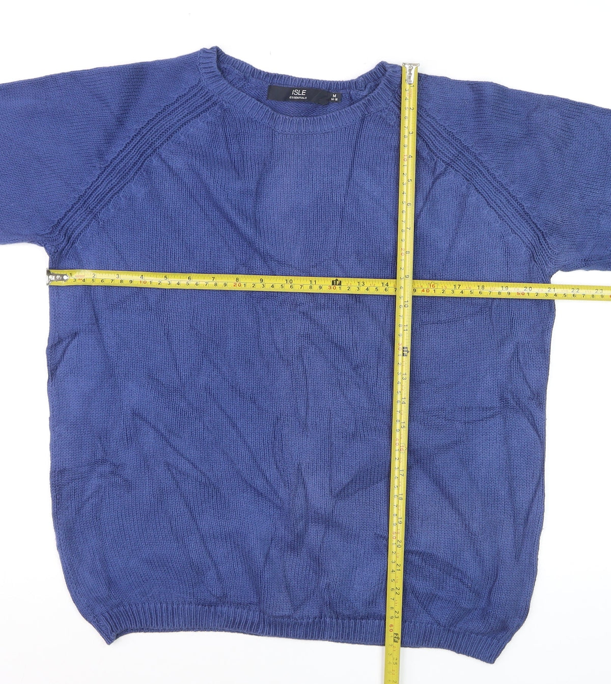 ISLE Essentials Women’s Blue Cotton Crew Neck Jumper UK 14 Raglan