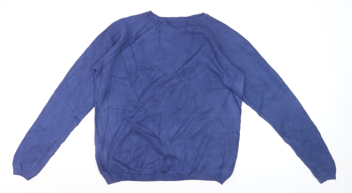 ISLE Essentials Women’s Blue Cotton Crew Neck Jumper UK 14 Raglan