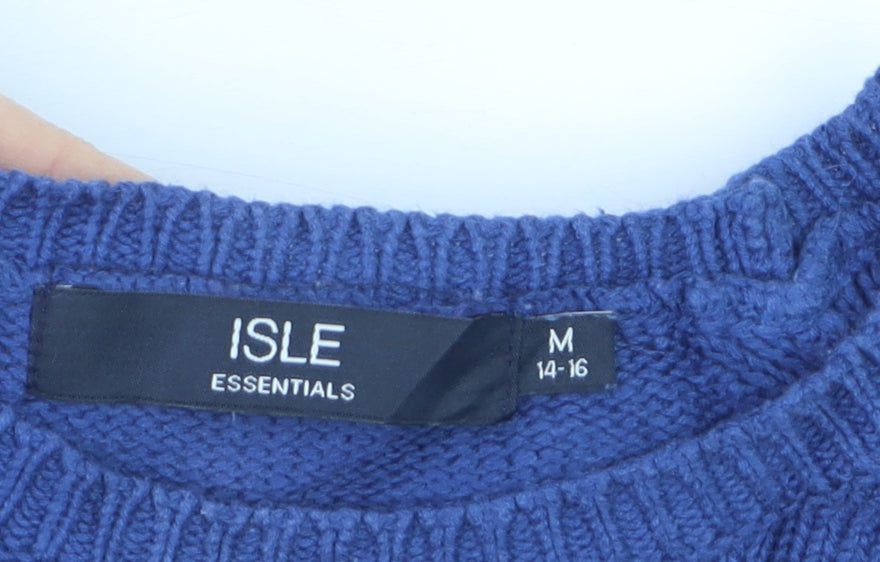 ISLE Essentials Women’s Blue Cotton Crew Neck Jumper UK 14 Raglan