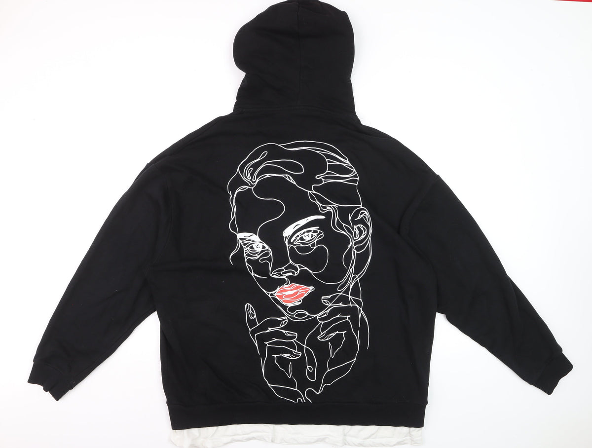 Brand and care label for ASOS Design Men’s Black L Pullover Graphic Print Hoodie