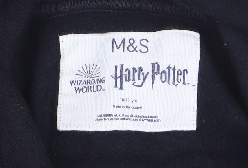 M&S Boys Black 10-11 Years Harry Potter Hogwarts Graphic Pullover Hoodie