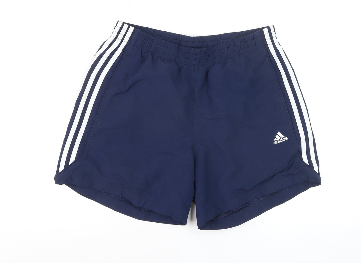 Adidas Men's Blue M Climlite 3 Stripe Running Swim Shorts Lined