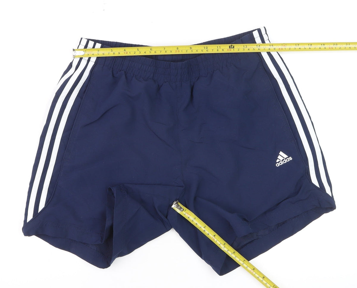 Adidas Men's Blue M Climlite 3 Stripe Running Swim Shorts Lined