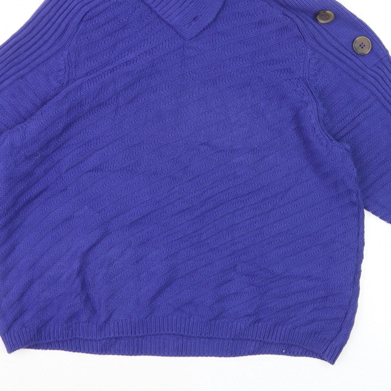 M&S Women Purple M Roll Neck Button Shoulder Knit Jumper