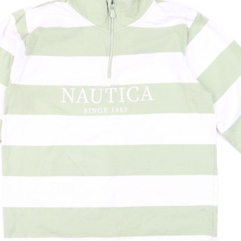 Nautica Men Multicoloured M 1/4 Zip Striped Logo Sweatshirt