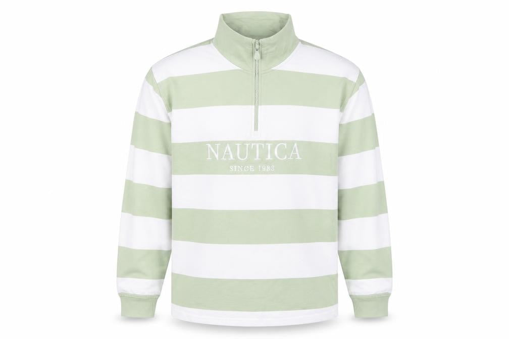 Nautica Men Multicoloured M 1/4 Zip Striped Logo Sweatshirt