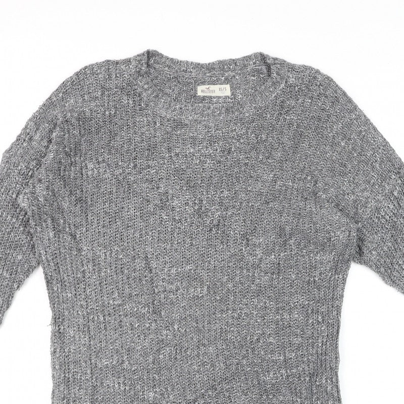 Hollister Men’s Grey XS/S V-Neck Chunky Knit Pullover Jumper